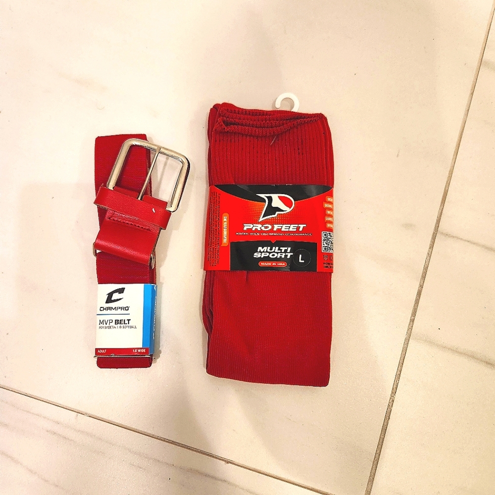Baseball Softball Scarlet Socks And Belt
